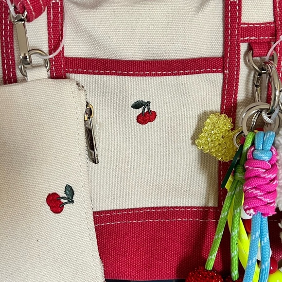 NWT Madden Girl Cherry Canvas Mini Tote Crossbody Bag Charms and Keychain - Picture 3 of 13
